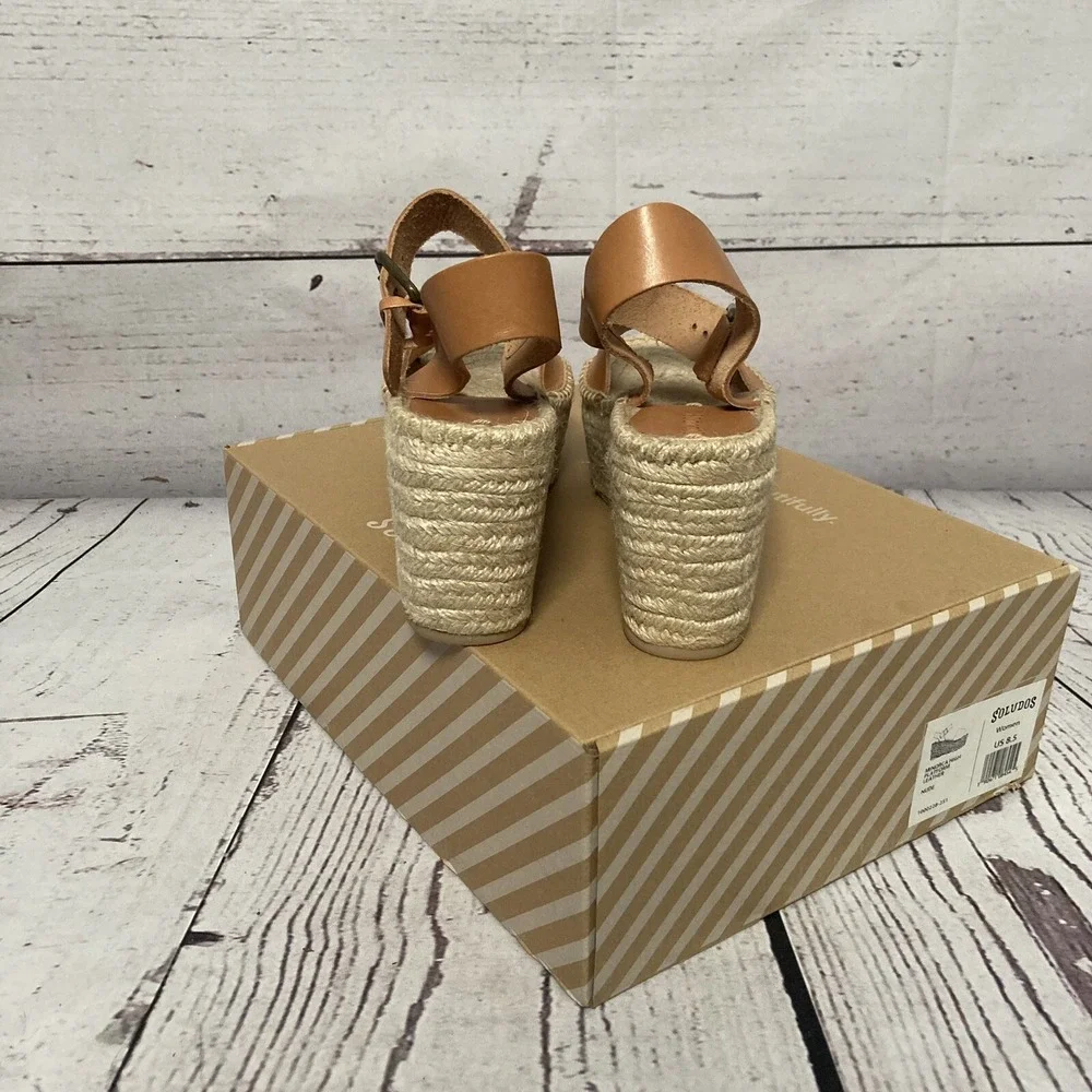 Soludos Sandals Womens Size 8.5 Minorca High Platform Espadrille Leather Nude